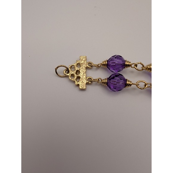 Purple Crystal Beaded Bracelet Double Strand Gold Tone‎ Clasp Closure - Picture 3 of 5